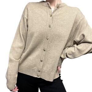 Pendleton 100% Virgin Wool Cream Tan Cardigan Sweater Gold Buttons Size XL